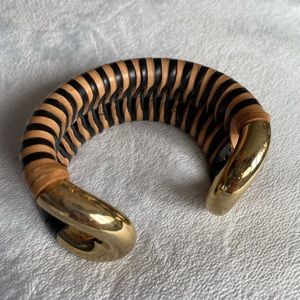 Giles & Brother Braided Leather Cortina Cuff - gold, black and brown